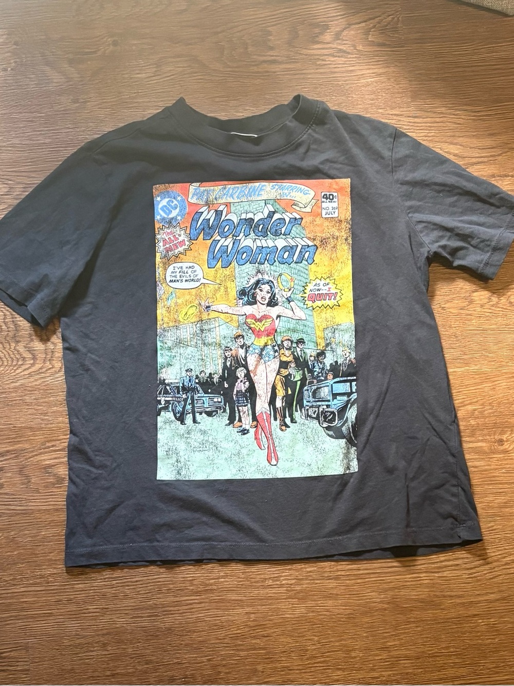 H&M Black Graphic Tee with Wonder Woman/DC Logos